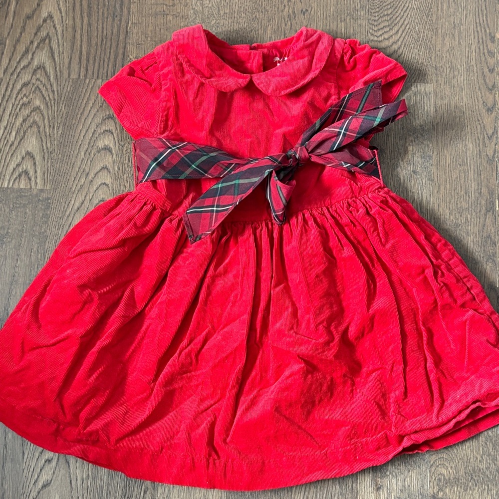 Ralph Lauren Red Courdoroy Dress with Plaid Accent